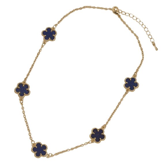 5 PEARL/NAVY CLOVER 2 SIDED GOLD NECKLACE, EXCELLENT QUALITY!! - Picture 4 of 6